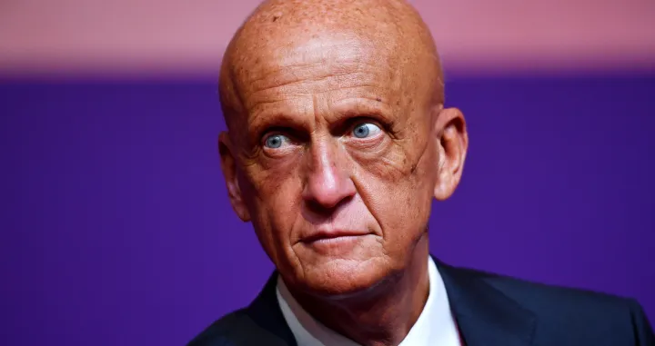 epa09863922 Former Italian referee and chairman of the FIFA referees committee Pierluigi Collina arrives for the main draw for the FIFA World Cup 2022 in Doha, Qatar, 01 April 2022. EPA/NOUSHAD THEKKAYIL