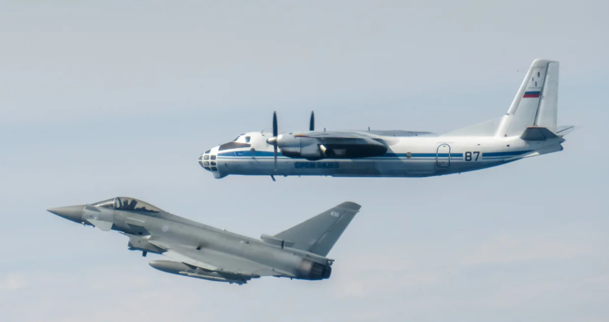 Image shows: Russian AN-30 "CLANK" intercepted by Royal Air Force Typhoon, based at 22 Tactical Air Base on the 5th of June 2025.RAF Typhon FGR4 Aircraft intercept multiple Russian Aircraft during enhanced Air Policing sortie.This week, two Royal Air Force Typhoons were scrambled twice in three days, from Malbork Air Base, to intercept unknown aircraft leaving Kaliningrad air space and close to NATO airspace.Images captured by Royal Air Force Pilot./Cpl Jake Hobbs Raf