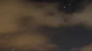 Missiles launched from Iran towards Israel are intercepted, as seen from Ashkelon, Israeli, June 14, 2025. REUTERS/Amir Cohen/Amir Cohen