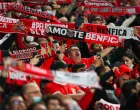 epa09779619 Benfica´s fans cheer during the UEFA Champions League round of 16 first leg soccer match against Ajax Amsterdam at Luz Stadium, in Lisbon, Portugal, 23 February 2022. EPA/JOSE SENA GOULAO