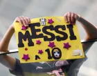 Soccer Football - Club World Cup - Group A - Al Ahly v Inter Miami CF - Hard Rock Stadium, Miami Gardens, Florida, U.S. - June 14, 2025 Fans hold up a sign in support of Inter Miami CF's Lionel Messi inside the stadium before the match REUTERS/Hannah Mckay