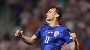 Soccer Football - World Cup - European Qualifiers - Group L - Croatia v Czech Republic - Opus Arena, Osijek, Croatia - June 9, 2025 Croatia's Ante Budimir celebrates scoring their fourth goal REUTERS/Antonio Bronic