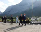 European Council President Antonio Costa, Japan's Prime Minister Shigeru Ishiba, Italian Prime Minister Giorgia Meloni, French President Emmanuel Macron, Canada Prime Minister Mark Carney and U.S. President Donald Trump leave after a family photo session during the G7 Summit, in Kananaskis, Alberta, Canada, June 16, 2025. REUTERS/Suzanne Plunkett/Pool REFILE - CORRECTING INFORMATION FROM "ARRIVE FOR A FAMILY PHOTO" TO "LEAVE AFTER A FAMILY PHOTO SESSION"./Suzanne Plunkett