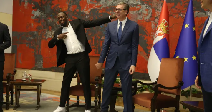 17, Jun, 2025, Belgrade - The President of the Republic of Serbia Aleksandar Vucic met with multiple Olympic champion and record holder in sprint athletics, Usain Bolt, at the Palace of Serbia. Usain Saint Leo Bolt, Aleksandar Vucic. Photo: F. S./ATAImages17, jun, 2025, Beograd - Predsednik Republike Srbije Aleksandar Vucic sastao se sa visestrukim olimpijskim sampionom i rekorderom u sprinterskim atletskim disciplinama Juseinom Boltom, u Palati Srbija. Photo: F. S./ATAImages Photo: F.S./ATAImages/PIXSELL