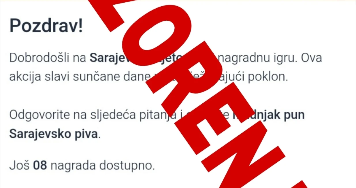 Obavijest o lažnoj nagradnoj igri/Sarajevska Pivara