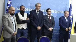 Dubravko Barbarić, Kenan Magoda, Admir Bukva, Nihad Uk i Nermin Nikšić na današnjoj press-konferenciji (FOTO: Sport1)