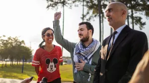 Columbia University graduate Mahmoud Khalil speaks to media after being released from immigration custody in Jena, Louisiana, U.S. June 20, 2025. REUTERS/Kathleen Flynn/Kathleen Flynn
