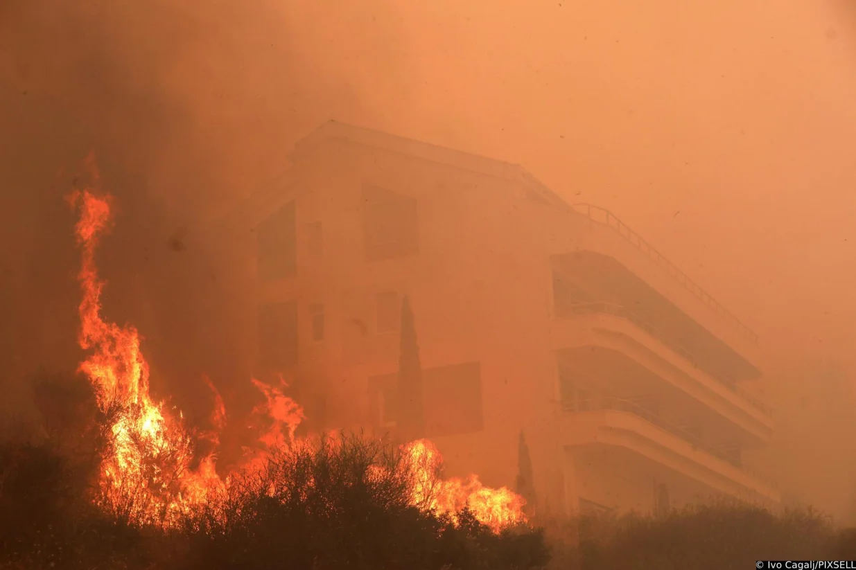 21.06.2025., Pisak - Rano jutros izbio je veliki pozar u sumi iznad magistrale. Bura otezava situaciju, a uz vatrogasce na terenu, u gasenju pozara sudjeluju i mjestani. Kako nesluzbeno doznaje Dalmacija Danas, u tijeku je evakuacija gradjana i turista. Photo: Ivo Cagalj/PIXSELL/Ivo Cagalj/