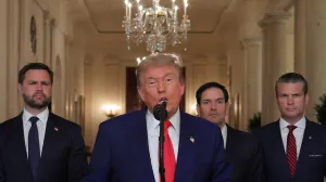 U.S. President Donald Trump delivers an address to the nation accompanied by U.S. Vice President JD Vance, U.S. Secretary of State Marco Rubio and U.S. Defense Secretary Pete Hegseth, at the White House in Washington, D.C., U.S. June 21, 2025, following U.S. strikes on Iran's nuclear facilities. REUTERS/Carlos Barria/Pool/Carlos Barria