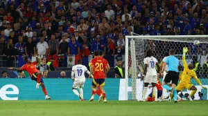 Soccer Football - Nations League - Semi Final - Spain v France - MHPArena, Stuttgart, Germany - June 5, 2025 Spain's Nico Williams scores their first goal REUTERS/Kai Pfaffenbach