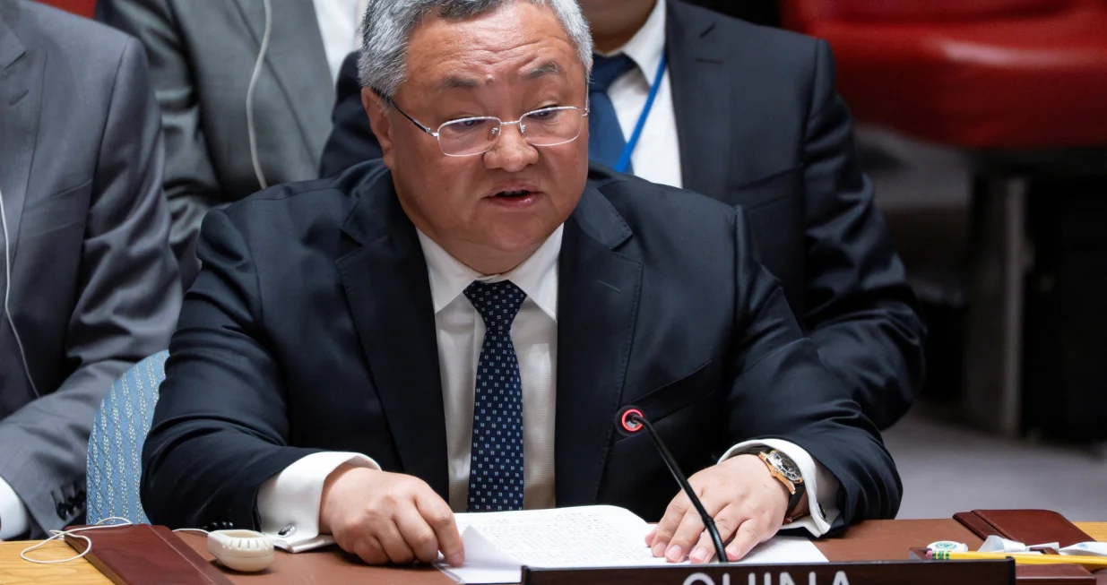 China's Permanent Representative to the UN, Fu Cong, addresses delegates during a meeting of the United Nations Security Council, following U.S attack on Iran's nuclear sites, at UN headquarters in New York City, U.S., June 22, 2025. REUTERS/Eduardo Munoz/Eduardo Munoz