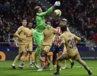 epa10396313 FC Barcelona's goalkeeper Marc-Andre Ter Stegen (C) in action during the Spanish LaLiga soccer match between Atletico de Madrid and FC Barcelona at Civitas Metropolitano stadium in Madrid, Spain, 08 January 2023. EPA/J.J.Guillen