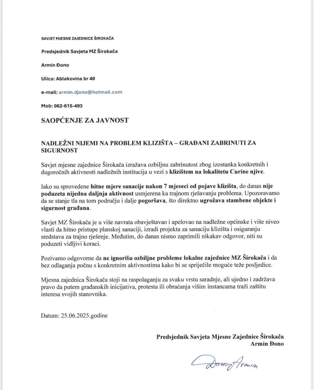 Dopis MZ Širokača/