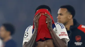 Soccer Football - Champions League - Semi Final - Second Leg - Paris St Germain v Arsenal - Parc des Princes, Paris, France - May 7, 2025 Arsenal's Thomas Partey looks dejected after the match Action Images via Reuters/Peter Cziborra
