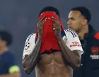 Soccer Football - Champions League - Semi Final - Second Leg - Paris St Germain v Arsenal - Parc des Princes, Paris, France - May 7, 2025 Arsenal's Thomas Partey looks dejected after the match Action Images via Reuters/Peter Cziborra