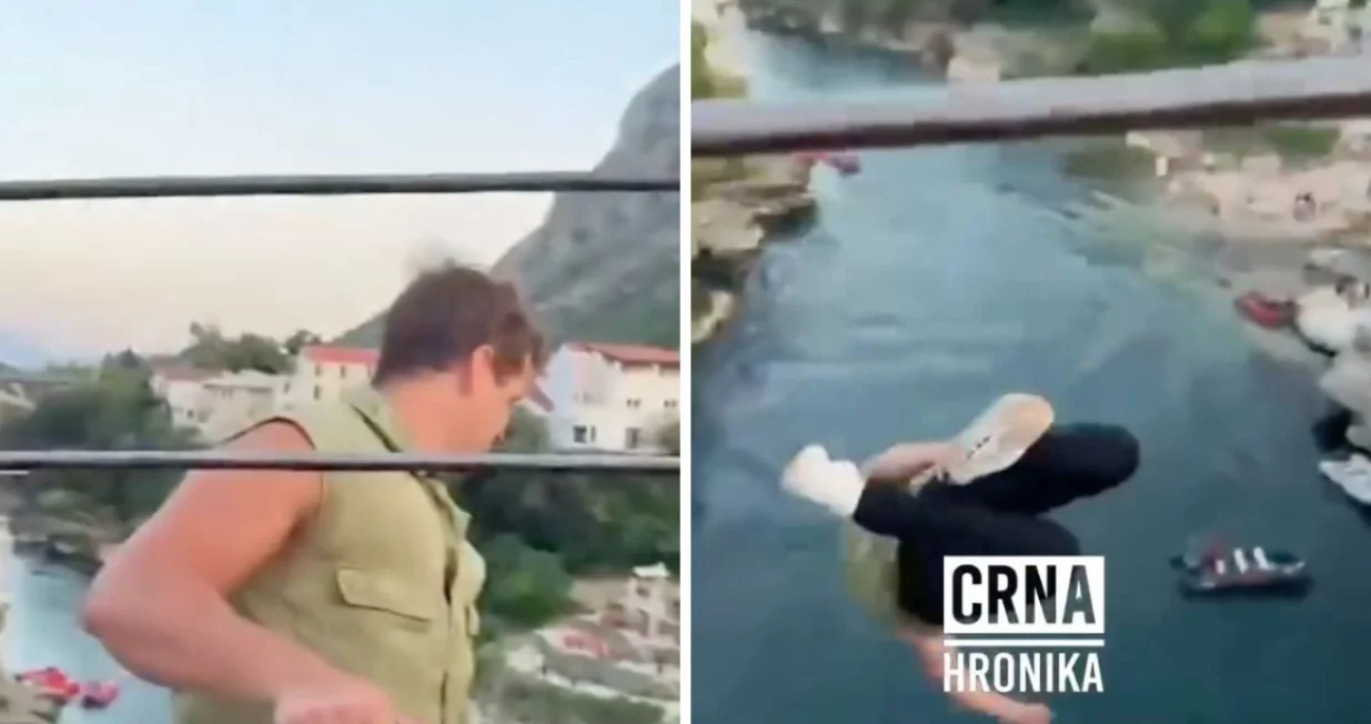 Luca Bont skočio sa Starog mosta/Crna Hronika