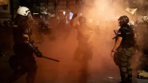 Law enforcement officers operate during an anti-government protest demanding snap elections, in Belgrade, Serbia, June 28, 2025. REUTERS/Marko Djurica/Marko Djurica