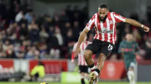 epa10386611 Bryan Mbeumo of Brentford in action during the English Premier League soccer match between Brentford FC and Liverpool FC in Brentford, Britain, 02 January 2023. EPA/Kieran Galvin EDITORIAL USE ONLY. No use with unauthorized audio, video, data, fixture lists, club/league logos or 'live' services. Online in-match use limited to 120 images, no video emulation. No use in betting, games or single club/league/player publications