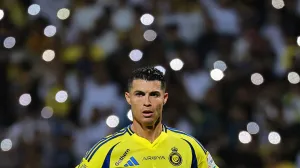 FILE PHOTO: Soccer Football - Saudi Pro League - Al Wehda v Al Nassr - King Abdul Aziz Stadium, Mecca, Saudi Arabia - February 25, 2025 Al Nassr's Cristiano Ronaldo reacts REUTERS/Stringer/File Photo