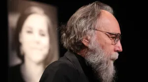 epa10134335 Russian political philosopher Alexander Dugin, leader of the International Eurasian Movement, attends a mourning ceremony for his daughter, Russian journalist and political scientist Darya Dugina (Platonova), at the Ostankino Television Technical Center in Moscow, Russia, 23 August 2022. Dugina, 29, died on 20 August when the car she was driving blew up on a highway near Moscow. EPA/MAXIM SHIPENKOV/Maxim Shipenkov