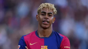 FILE PHOTO: Soccer Football - LaLiga - FC Barcelona v Villarreal - Estadi Olimpic Lluis Companys, Barcelona, Spain - May 18, 2025 FC Barcelona's Lamine Yamal celebrates scoring their first goal REUTERS/Albert Gea/File Photo
