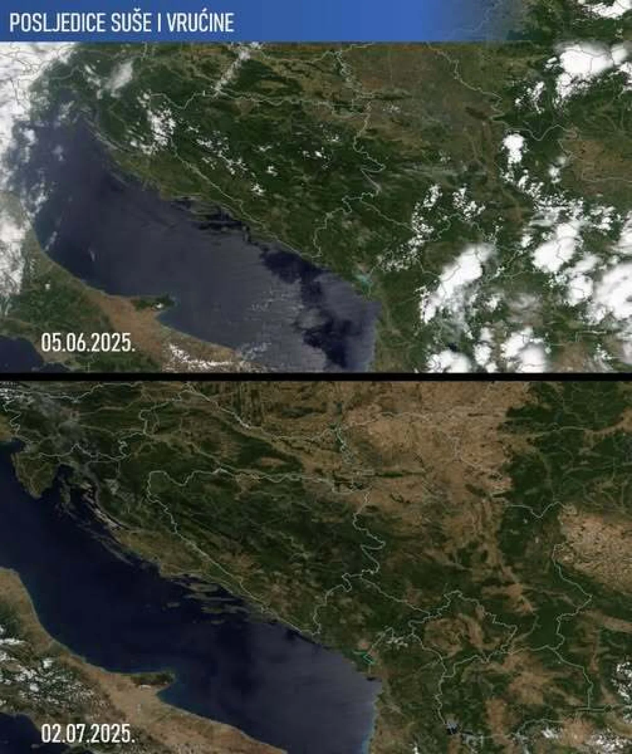 Satelitski snimci regiona, nastali u razmaku od četiri sedmice/Facebook/