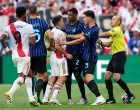 Soccer Football - FIFA Club World Cup - Group E - Inter Milan v River Plate - Lumen Field, Seattle, Washington, U.S. - June 25, 2025 River Plate's Marcos Acuna clashes with Inter Milan's Denzel Dumfries before being shown a second yellow then red card REUTERS/Agustin Marcarian