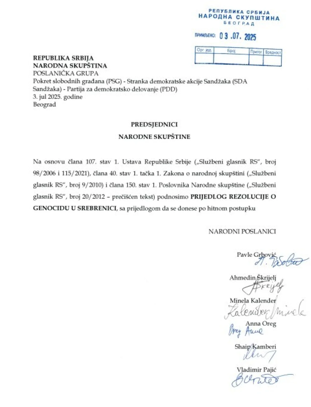 Prijedlog rezolucije/