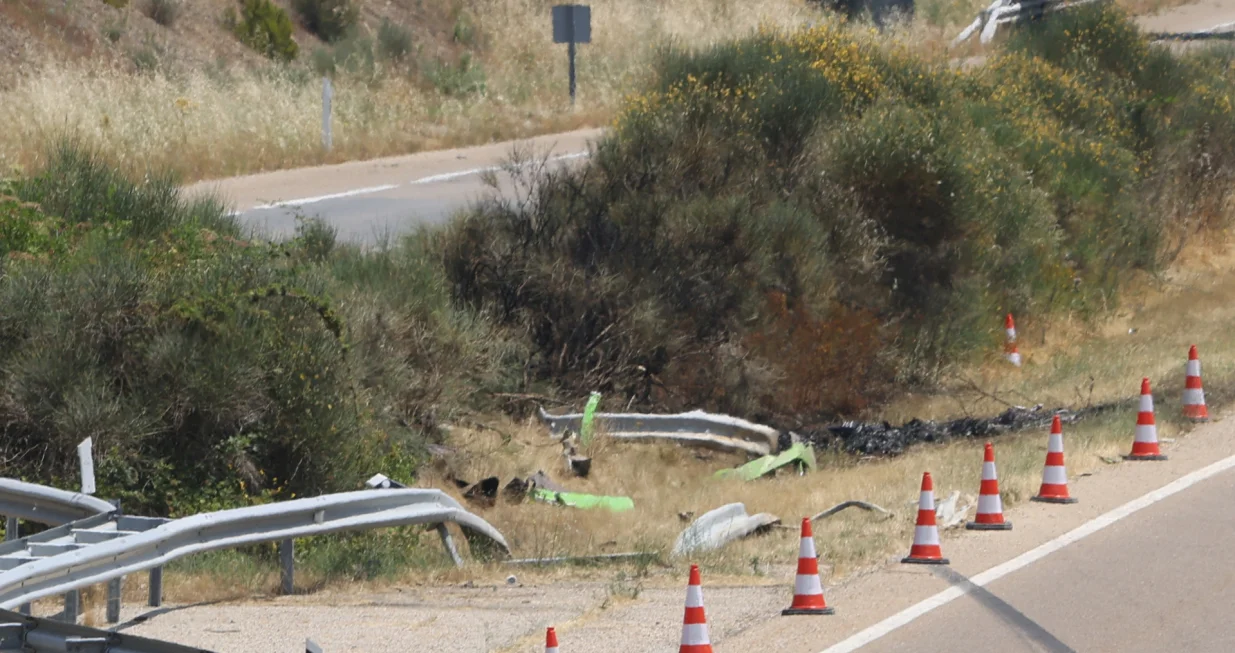 The crash site where Liverpool's Portuguese soccer player Diogo Jota died is seen near Zamora, in northwestern Spain, July 3, 2025. REUTERS/Rita Franca