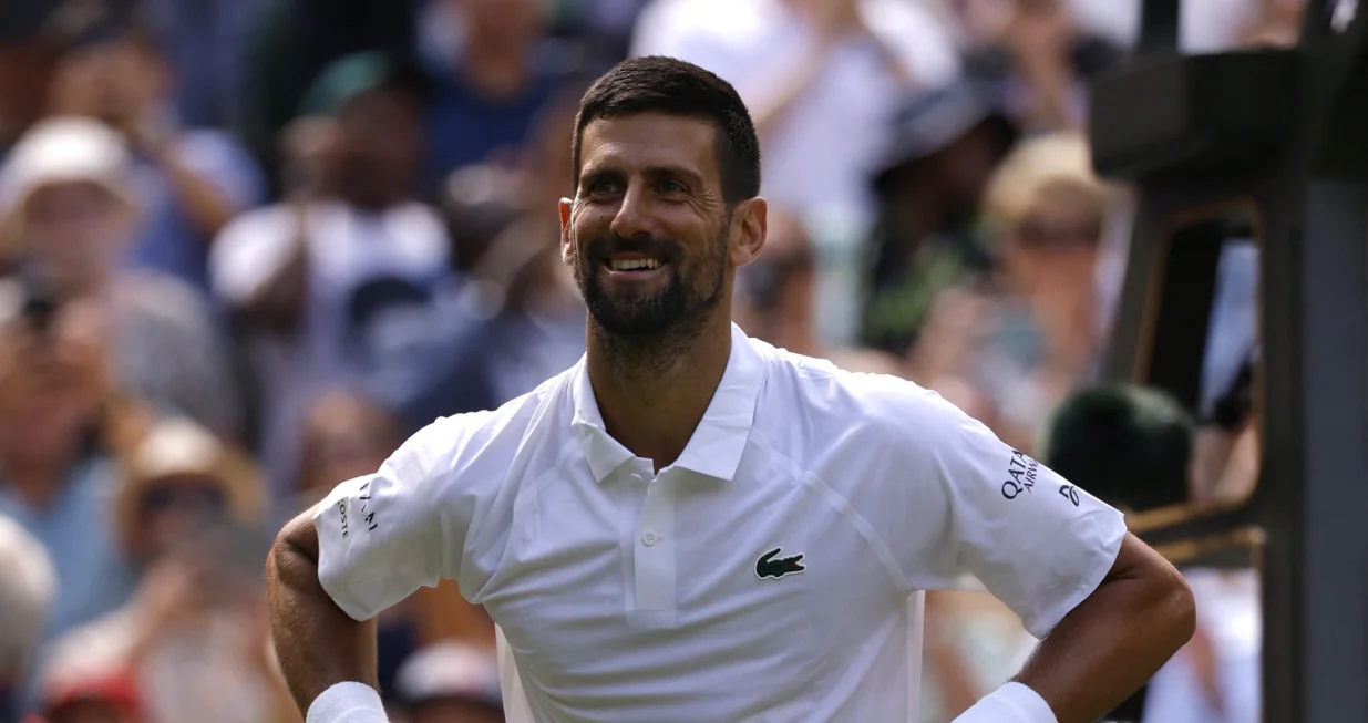 Tennis - Wimbledon - All England Lawn Tennis and Croquet Club, London, Britain - July 3, 2025 Serbia's Novak Djokovic celebrates winning his second round match against Britain's Daniel Evans REUTERS/Andrew Couldridge