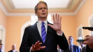 FILE PHOTO: U.S. Treasury Secretary Scott Bessent speaks to reporters at the U.S. Capitol as Republican lawmakers struggle to pass U.S. President Donald Trump?s sweeping spending and tax bill, on Capitol Hill in Washington, D.C., U.S., June 27, 2025. REUTERS/Elizabeth Frantz/File Photo/Elizabeth Frantz