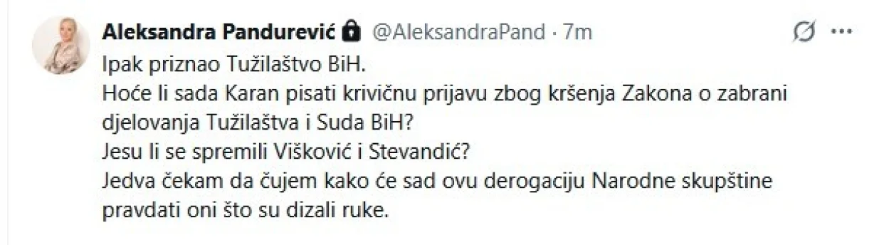 aleksandra pandurević x dodik priznao tužilaštvo bih/X