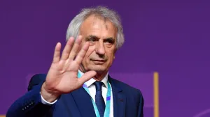 epa09863836 Head coach of the Moroccan national soccer team Vahid Halilhodzic arrives for the main draw for the FIFA World Cup 2022 in Doha, Qatar, 01 April 2022. EPA/NOUSHAD THEKKAYIL