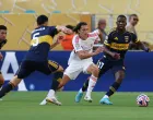 Soccer Football - FIFA Club World Cup - Group C - Boca Juniors v Benfica - Hard Rock Stadium, Miami Gardens, Florida, U.S. - June 16, 2025 Benfica's Alvaro Fernandez Carreras in action with Boca Juniors' Luis Advincula, Boca Juniors' Rodrigo Battaglia and Boca Juniors' Alan Velasco IMAGN IMAGES via Reuters/Nathan Ray Seebeck