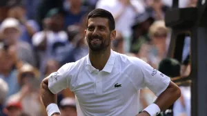 Tennis - Wimbledon - All England Lawn Tennis and Croquet Club, London, Britain - July 3, 2025 Serbia's Novak Djokovic celebrates winning his second round match against Britain's Daniel Evans REUTERS/Andrew Couldridge