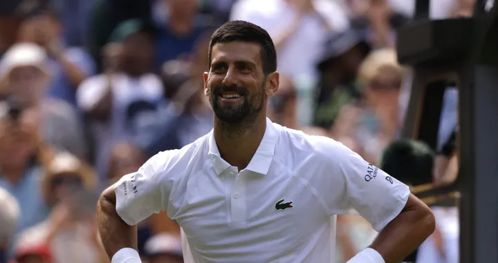 Tennis - Wimbledon - All England Lawn Tennis and Croquet Club, London, Britain - July 3, 2025 Serbia's Novak Djokovic celebrates winning his second round match against Britain's Daniel Evans REUTERS/Andrew Couldridge