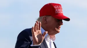 U.S. President Donald Trump wears a "Gulf of America" hat as he departs en route to Florida, at Joint Base Andrews, Maryland, U.S., July 1, 2025. REUTERS/Evelyn Hockstein/Evelyn Hockstein