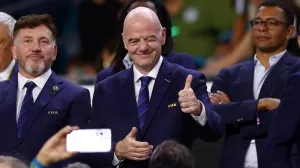 Soccer Football - FIFA Club World Cup - Group A - Inter Miami CF v Palmeiras - Hard Rock Stadium, Miami Gardens, Florida, U.S. - June 23, 2025 FIFA president Gianni Infantino before the match REUTERS/Hannah Mckay