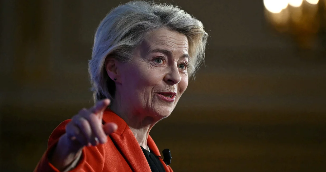 FILE PHOTO: European Commission President Ursula von der Leyen delivers a keynote speech during the Future of Energy Security Summit, hosted by the International Energy Agency and UK Government at Lancaster House in London, on April 24, 2025.  JUSTIN TALLIS/Pool via REUTERS/File Photo/Justin Tallis