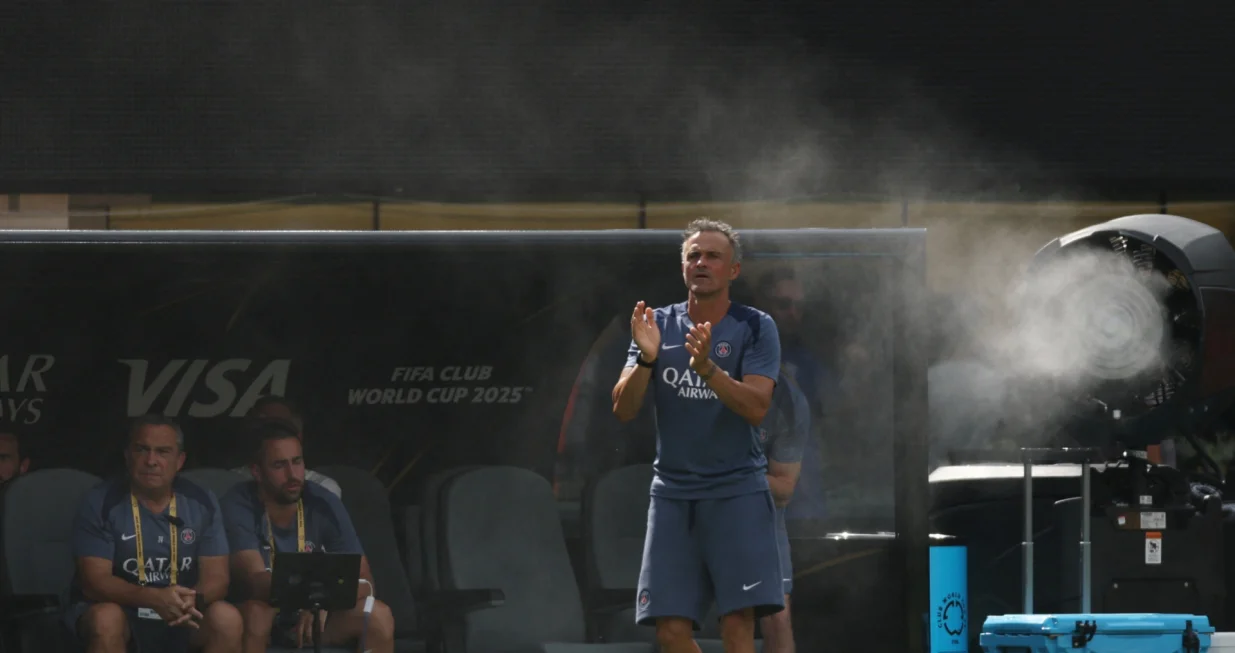 Soccer Football - FIFA Club World Cup - Final - Chelsea v Paris St Germain - MetLife Stadium, East Rutherford, New Jersey, U.S. - July 13, 2025 Paris St Germain coach Luis Enrique reacts REUTERS/Lee Smith