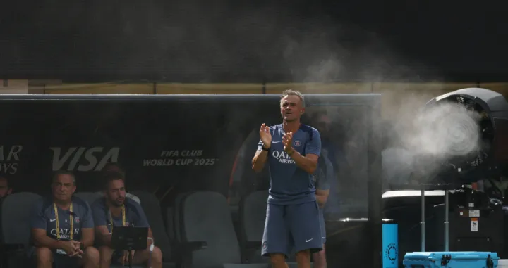 Soccer Football - FIFA Club World Cup - Final - Chelsea v Paris St Germain - MetLife Stadium, East Rutherford, New Jersey, U.S. - July 13, 2025 Paris St Germain coach Luis Enrique reacts REUTERS/Lee Smith