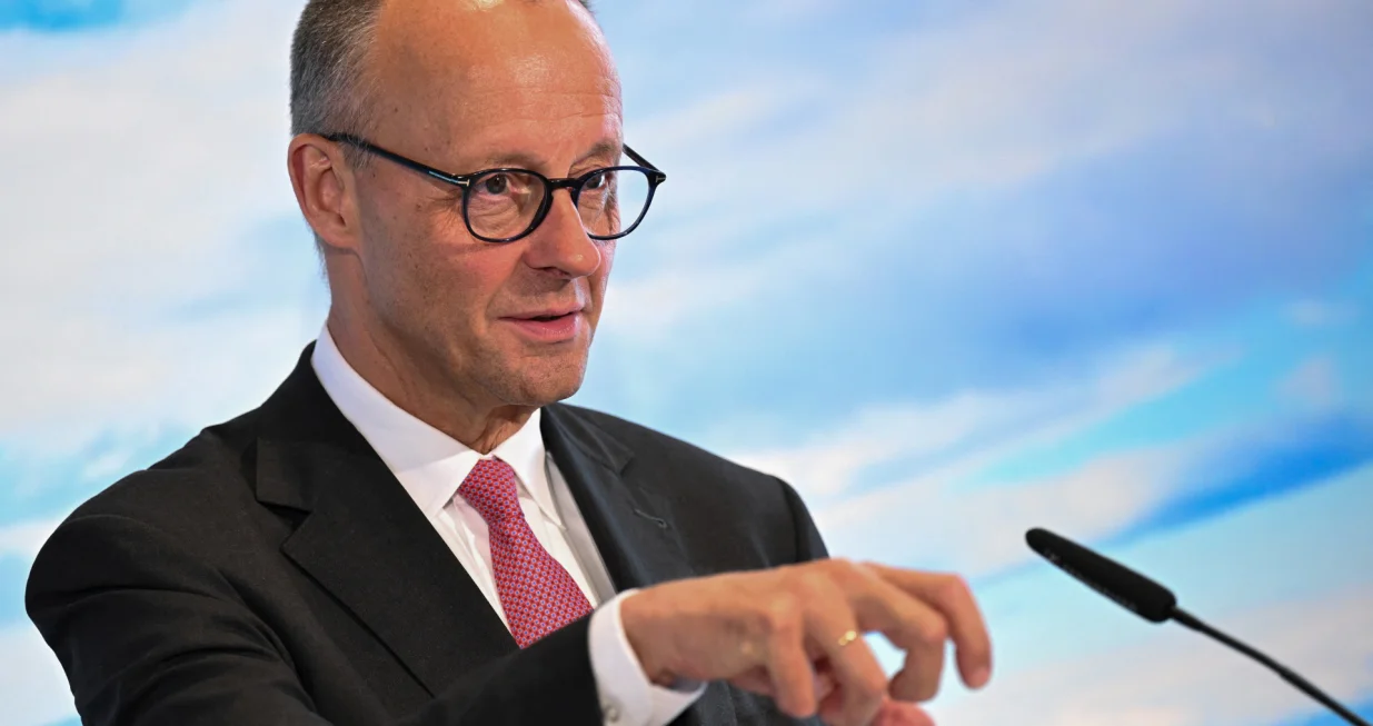 German Chancellor Friedrich Merz attends a press conference following a Bavarian state cabinet meeting on Germany's highest mountain, the Zugspitze, near Garmisch-Partenkirchen, Germany, July 15, 2025. REUTERS/Angelika Warmuth/Angelika Warmuth