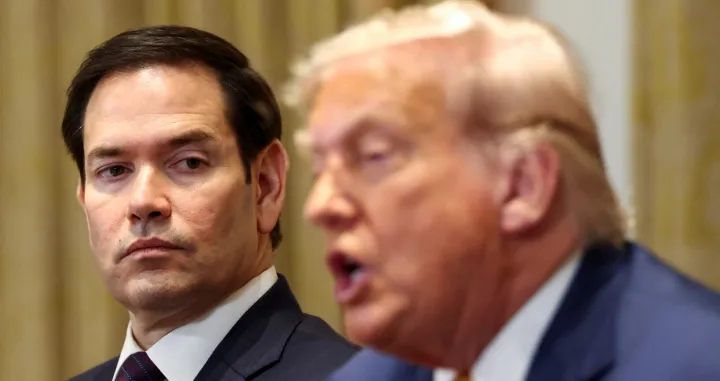 U.S. President Donald Trump and U.S. Secretary of State Marco Rubio attend a cabinet meeting at the White House in Washington, D.C., U.S., July 8, 2025. REUTERS/Kevin Lamarque  TPX IMAGES OF THE DAY/Kevin Lamarque