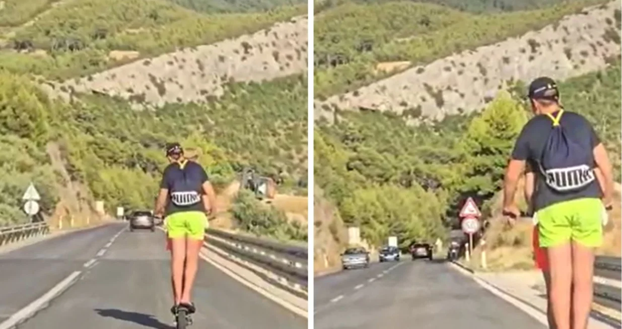 Dvoje djece na električnom romobilu, bez kacige, na Jadranskoj magistrali kod Makarske/Screenshot