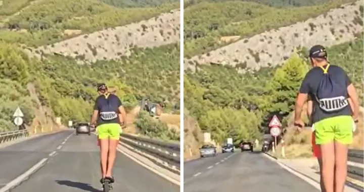 Dvoje djece na električnom romobilu, bez kacige, na Jadranskoj magistrali kod Makarske/Screenshot