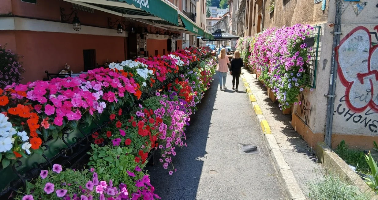 Restoran uređen obiljem cvijeća/
