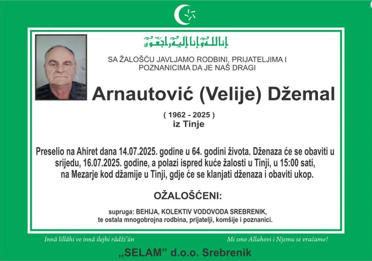 Džemal Arnautović smrtovnica/Facebook 