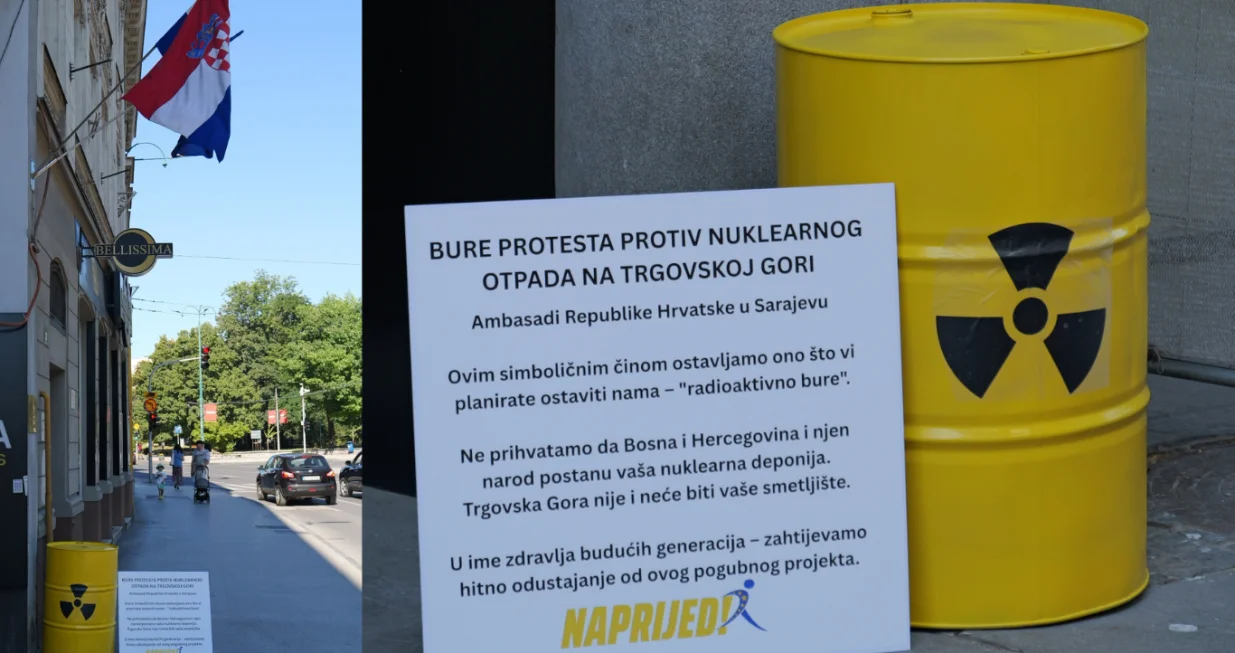radioaktivno bure ispred Ambasade Hrvatske u Sarajevu/Naprijed Bih