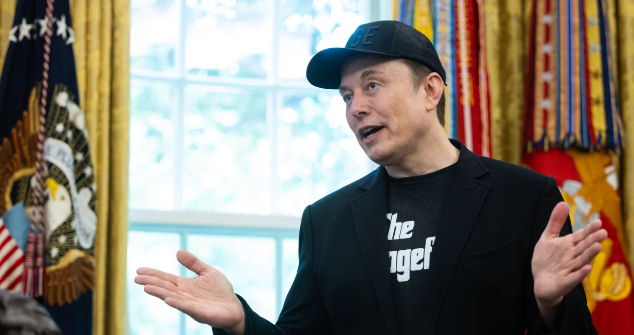 Elon Musk, Chief Executive Officer, Tesla, SpaceX and X (previously known as Twitter) and Administrator, Department of Government Efficiency (DOGE) speaks during a press conference with United States President Donald J Trump in the Oval Office of the White House in Washington, DC, US, May 30, 2025.Credit: Francis Chung/Pool via CNP/AdMedia Photo: CNP/AdMedia/NEWSCOM/Cnp/admedia/newscom