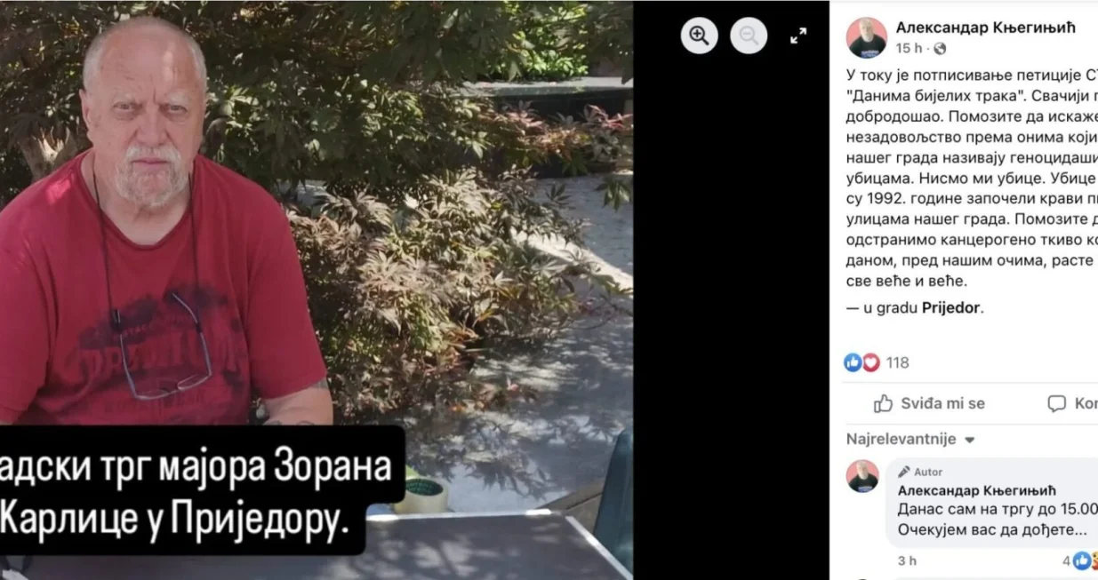 Aleksandar Knjeginjić, ratni zločinac iz Prijedora, traži zabranu Dana bijelih traka/Detektor.ba